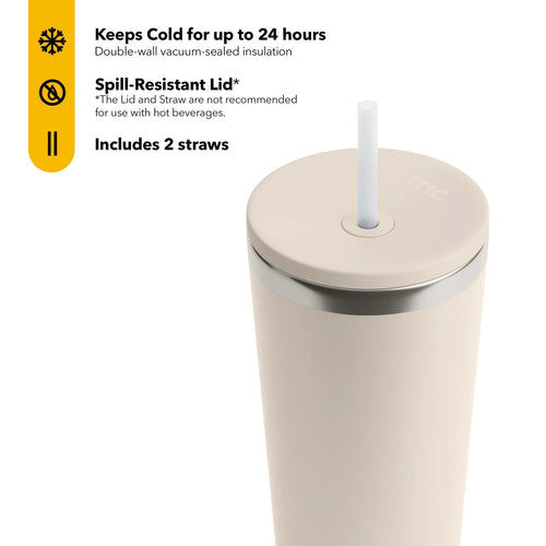 28 Oz Cerámica Forrada Everyday Tumbler, Tapa De Paja Resistente a Derrames, Playa