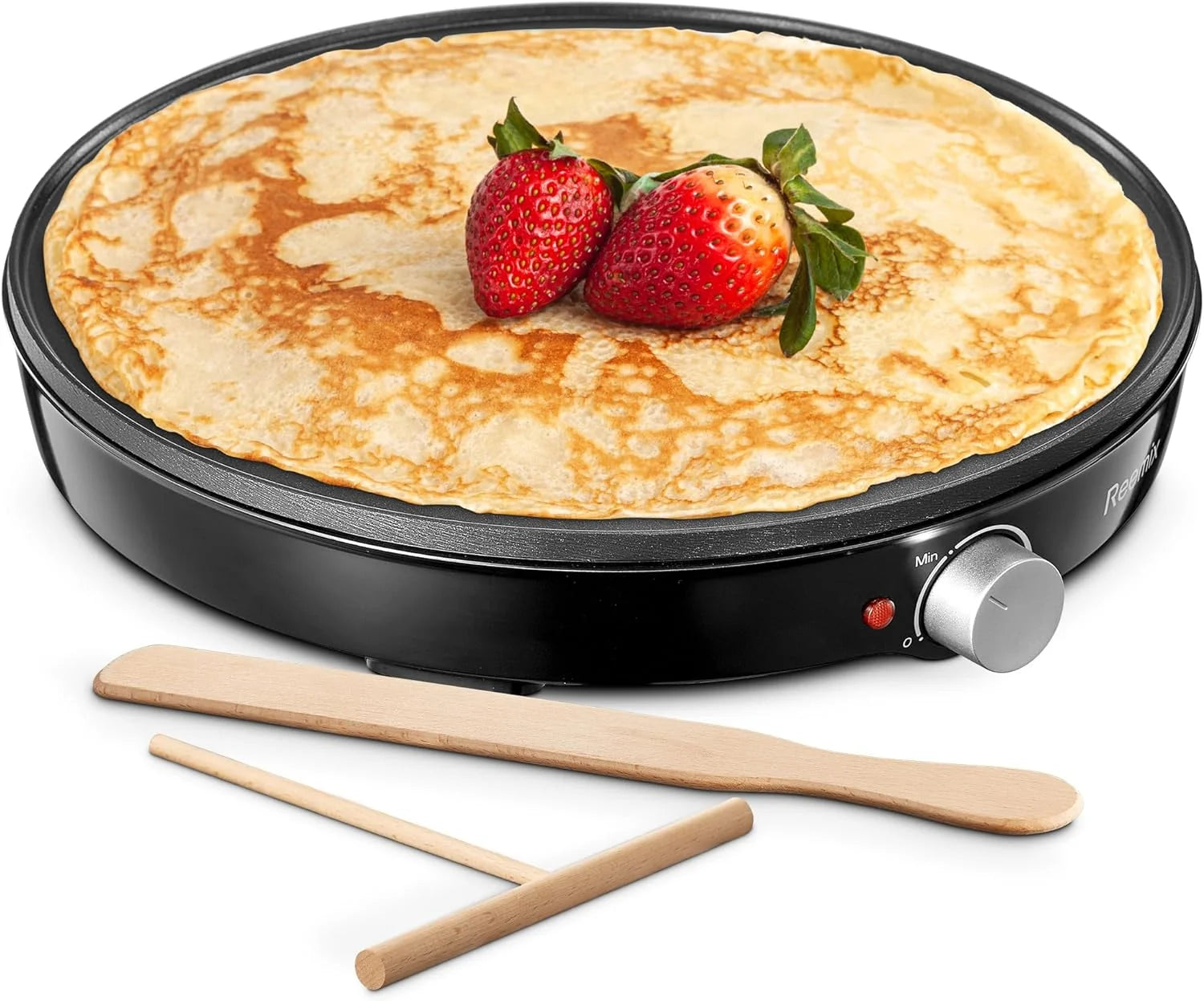 Crepe Maker Machine, Reemix Nonstick 12” Electric Griddle, Compact Pancake Griddle Precise Temperature Control, Batter Spreader for Eggs, Pancakes, Includes Spatula, Spreader（Black）