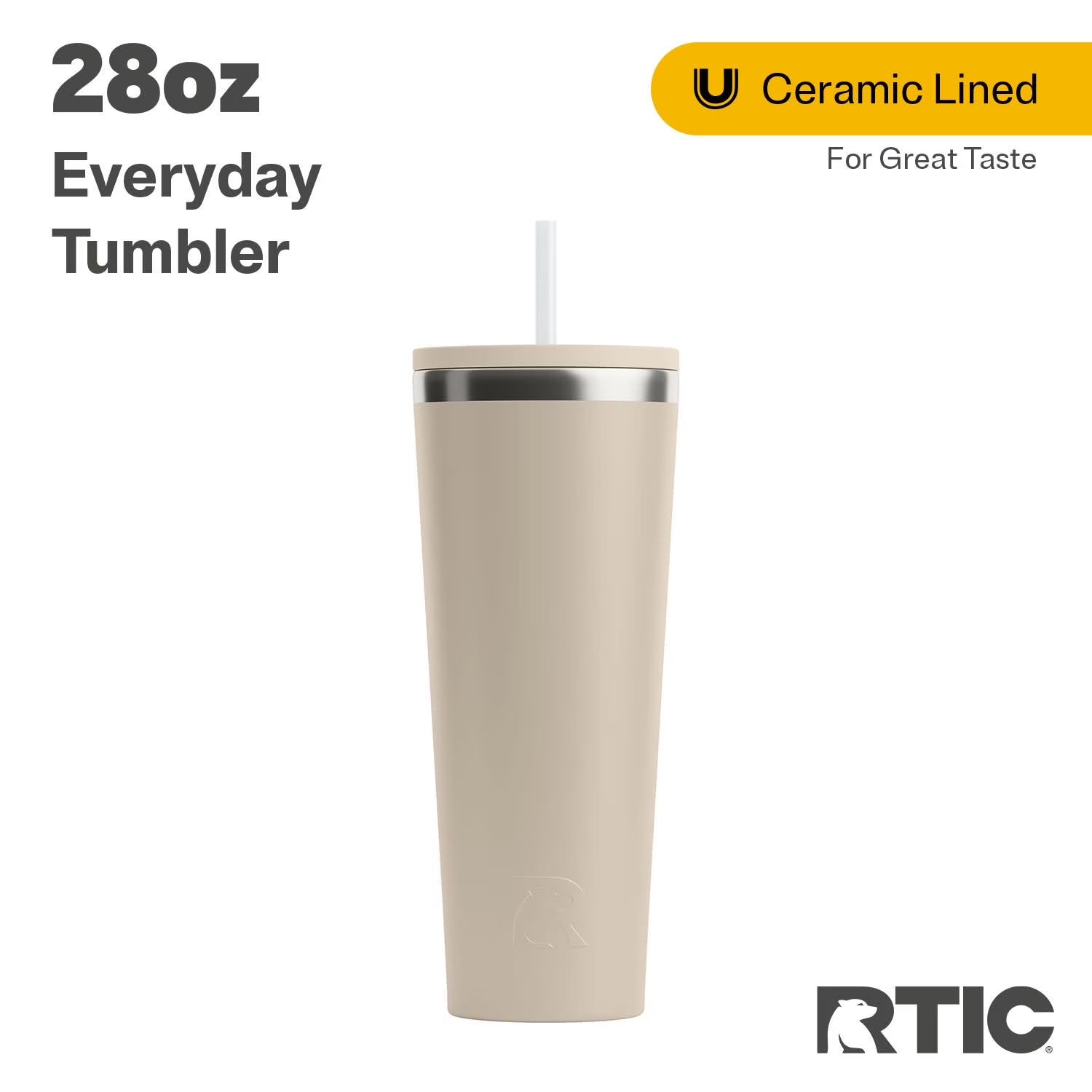 28 Oz Cerámica Forrada Everyday Tumbler, Tapa De Paja Resistente a Derrames, Playa