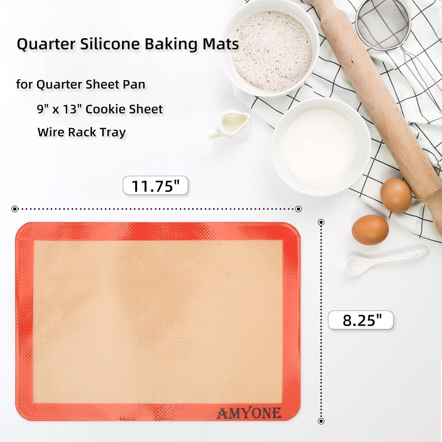Quarter Sheet Silicone Baking Mat, 2 Pcs Non-Stick Silicone Baking Mats Cookie Sheet for 9X13 Baking Pan, Reusable Baking Sheet Liners Compatible with Nordic Ware Naturals Quarter Sheet