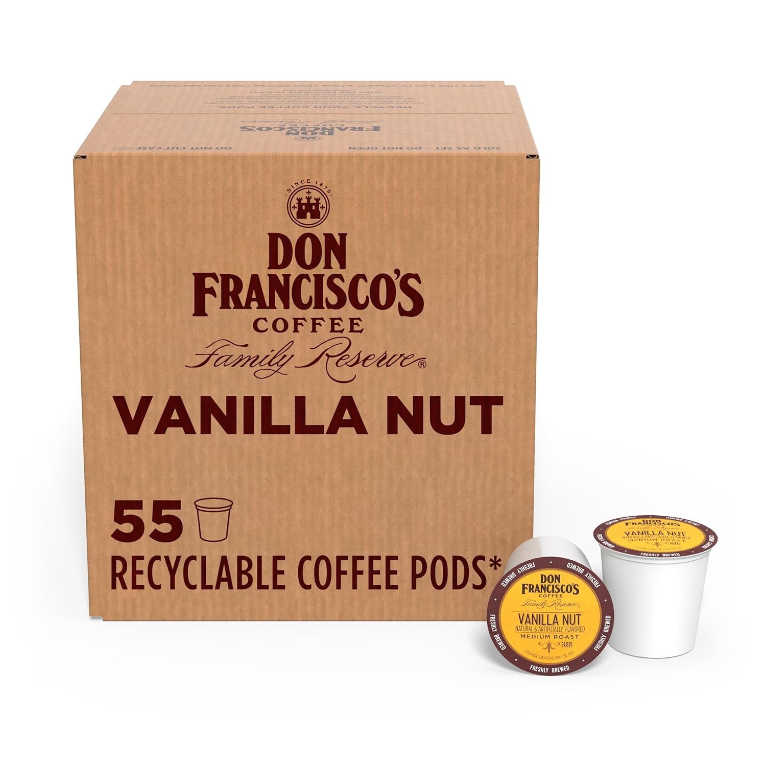 Vanilla Nut Flavored Coffee Pods, 55 Count, Medium Roast, Compatible with Keurig Brewers