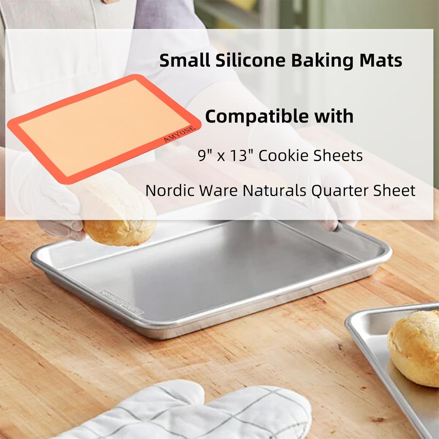 Quarter Sheet Silicone Baking Mat, 2 Pcs Non-Stick Silicone Baking Mats Cookie Sheet for 9X13 Baking Pan, Reusable Baking Sheet Liners Compatible with Nordic Ware Naturals Quarter Sheet